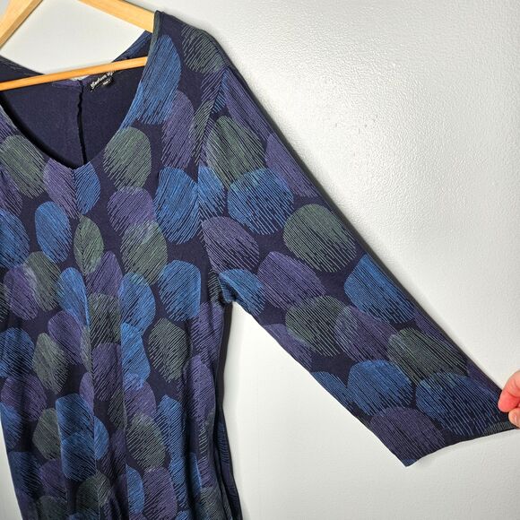 GUDRUN SJODEN Shift Dress M Tunic 3/4 Sleeve Hand Pockets Geometric Cotton Modal - Picture 3 of 9